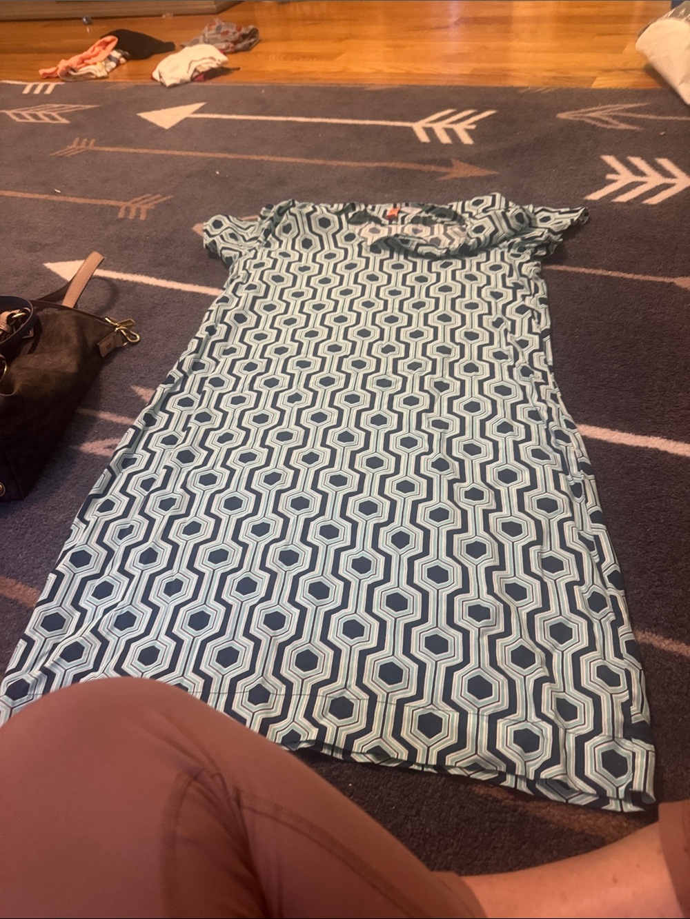 escapada Teal and White Geometric Midi Dress